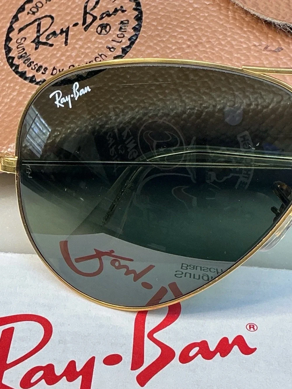 Ray-Ban Men Aviator Sunglasses Gold Metal Frame Green Tinted Glass Lens w/ Case4